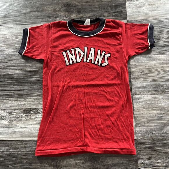 Vintage Cleveland Indians Guardians T-Shirt Women's Xs Ringer Spell out 70s 80s - Picture 1 of 7
